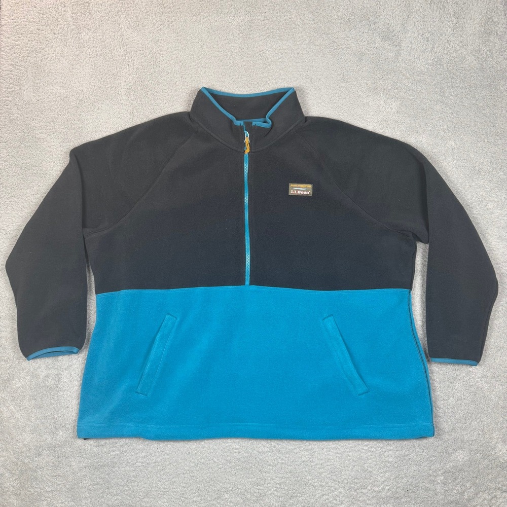 LL Bean‎ Women 3X Mountain Classic Fleece Pullover Black Blue Colorblock 505348